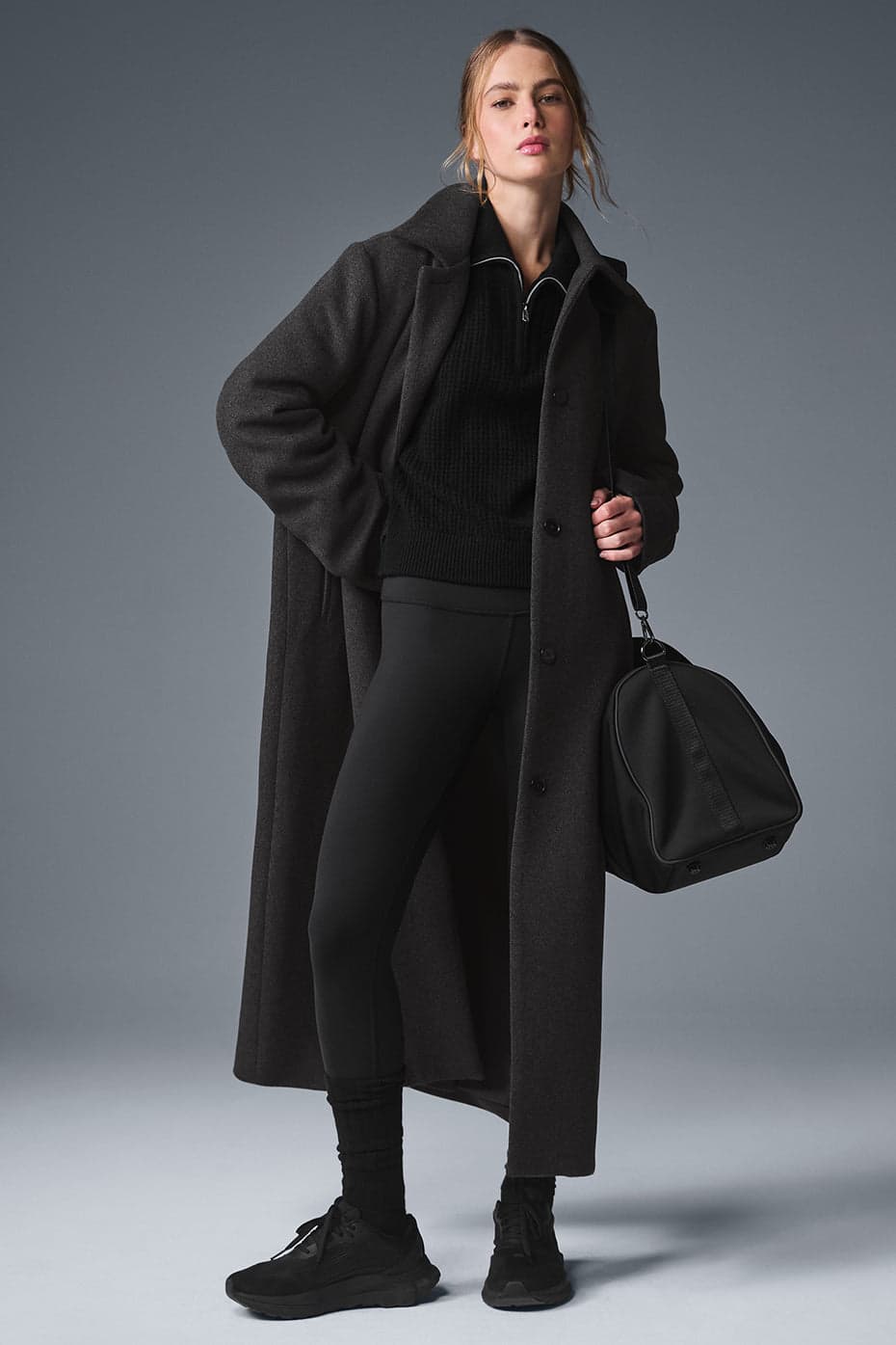 Alo Yoga — Wool Metro Long Coat - Dark Heather Grey