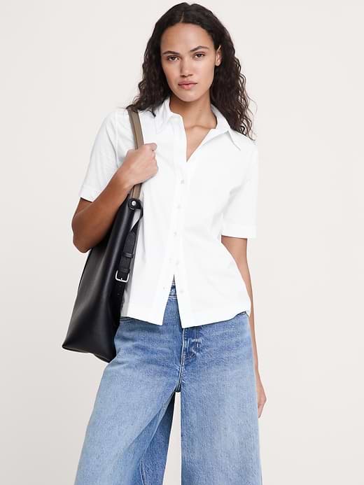 Banana Republic — Silky Cotton Short-Sleeve Button-Down Top