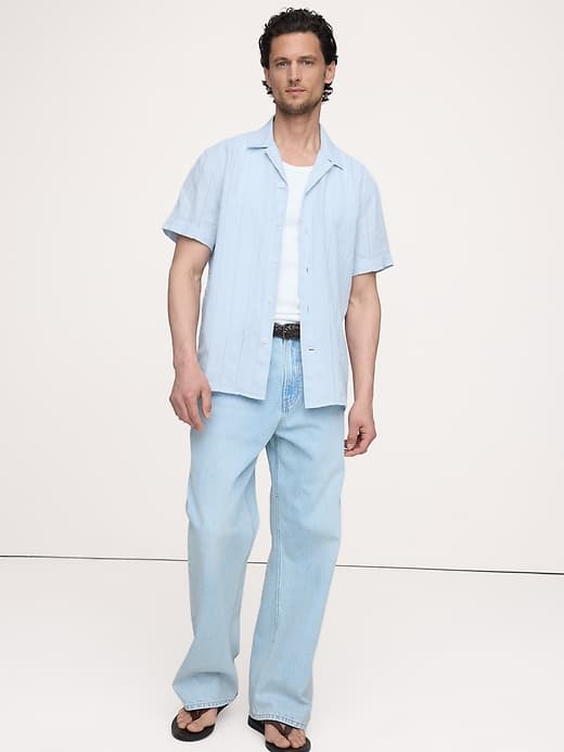 Banana Republic — Standard-Fit Linen-Cotton Eyelet Stripe Resort Shirt