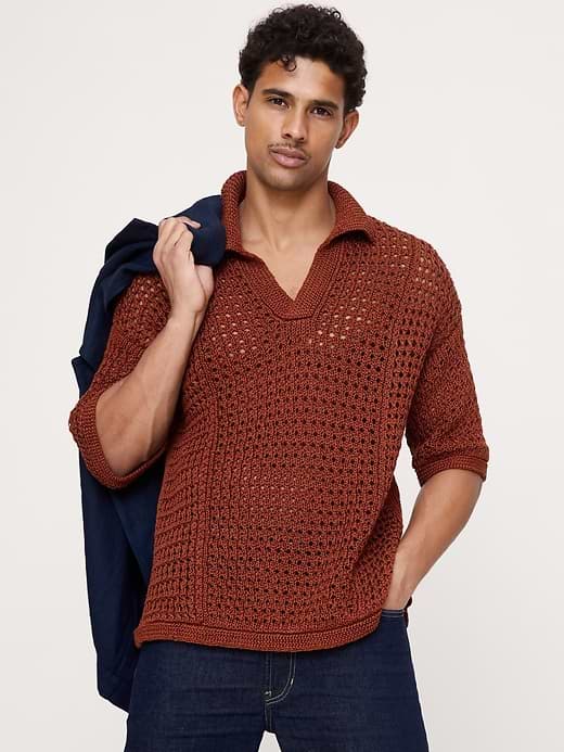 Banana Republic — Crochet Cotton Sweater Polo