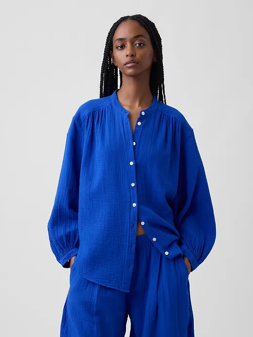 Gap — Cotton Gauze Oversized Collarless Shirt